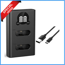 Двоканальний швидкий зарядний пристрій K&F Concept з LCD-дисплеєм та USB-C кабелем для акумуляторів Sony NP-BX1 (Black) (KF28.0096)